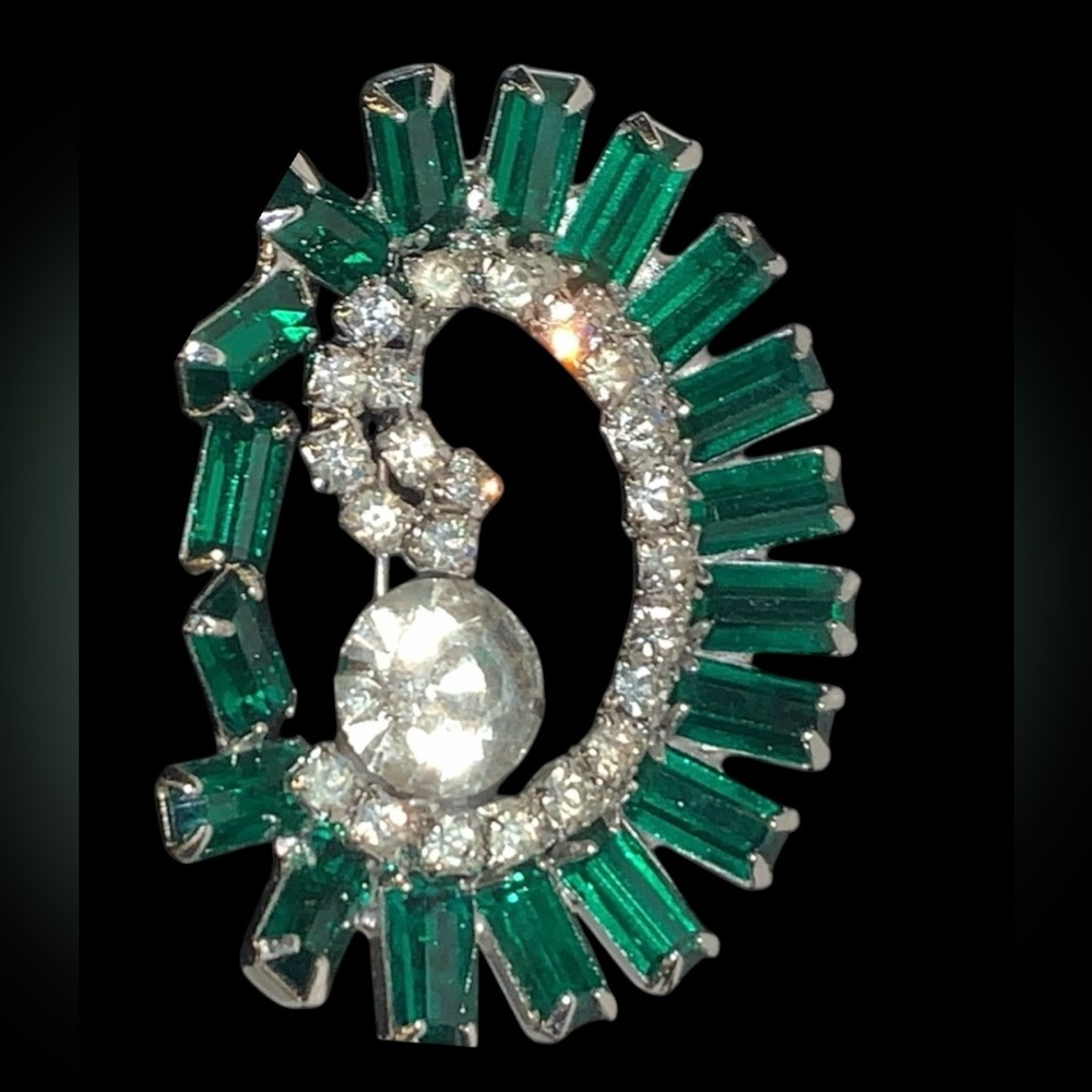 Rare Belgium Crystal Baguette Brooch